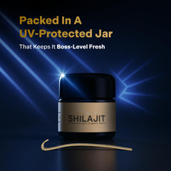 Shilajit Resin in UV-protected jar packaging