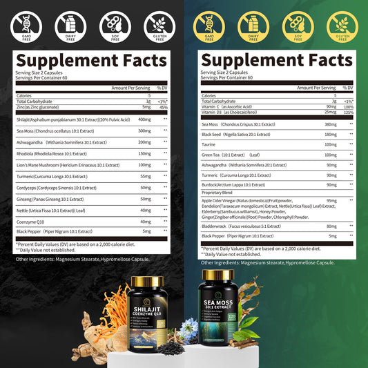 Capsules close-up for Shilajit and Sea Moss bundle