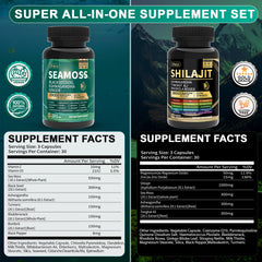 Close-up of Shilajit capsules and Sea Moss capsules