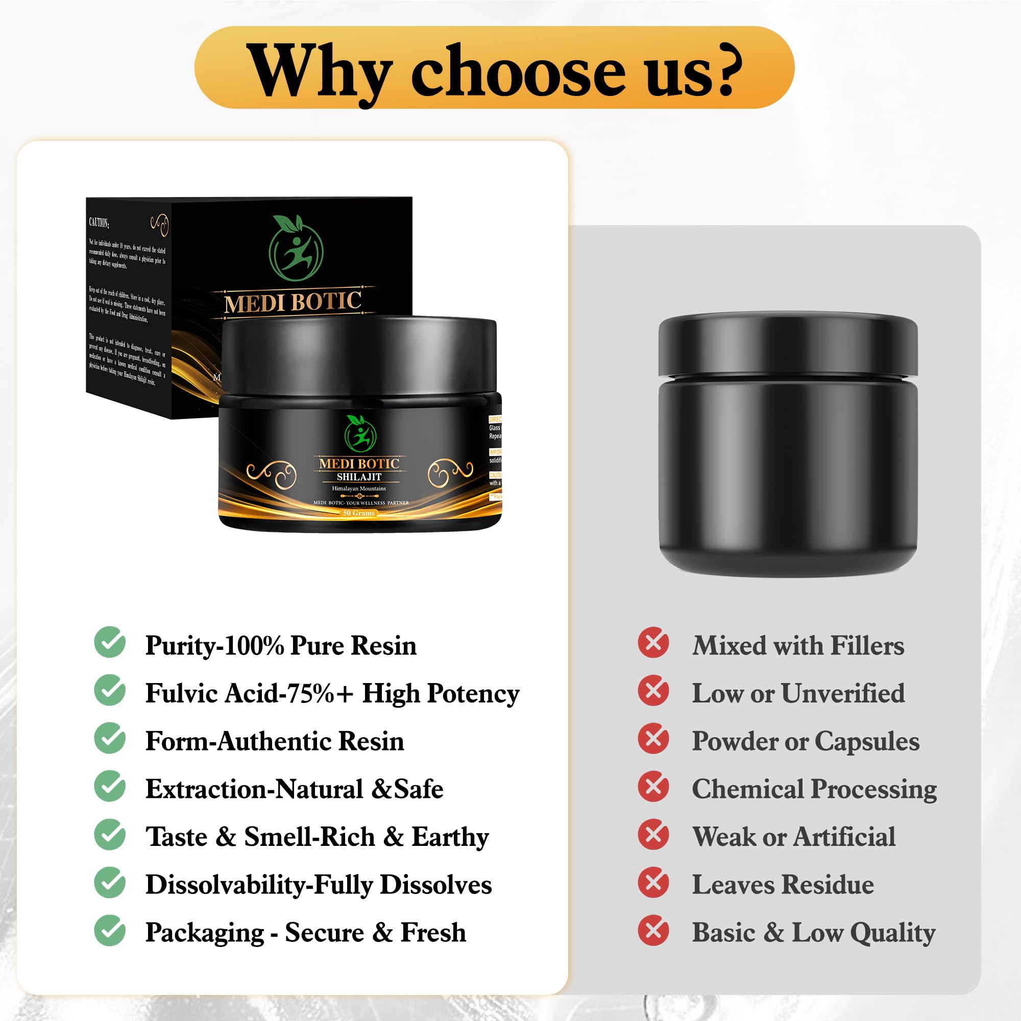 Fulvic acid content 75% shown for Shilajit resin