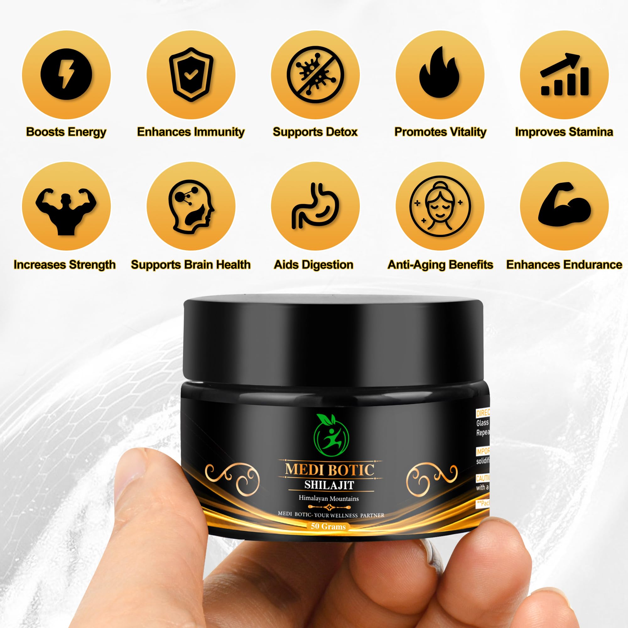 Laboratory lab report showing Shilajit composition (85+ minerals, 75% fulvic acid)