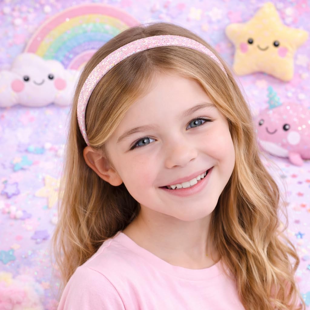 Shimmer Anna Shine glitter headband star gold catches light during celebrations.