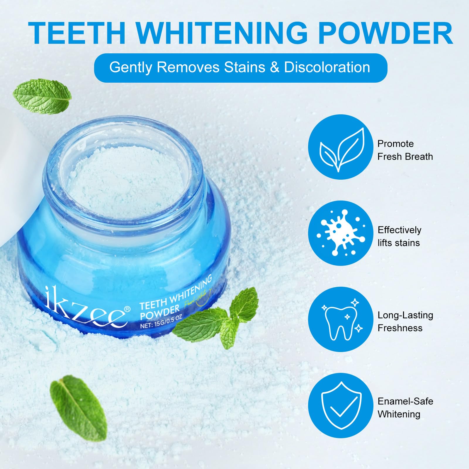 Close-up of Pearl-White Teeth Whitening Powder texture