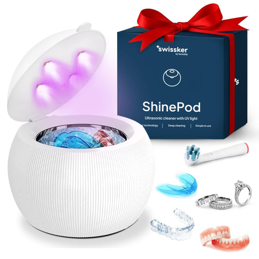 Swissklip ShinePod Ultrasonic Cleaning Pod in white, compact design