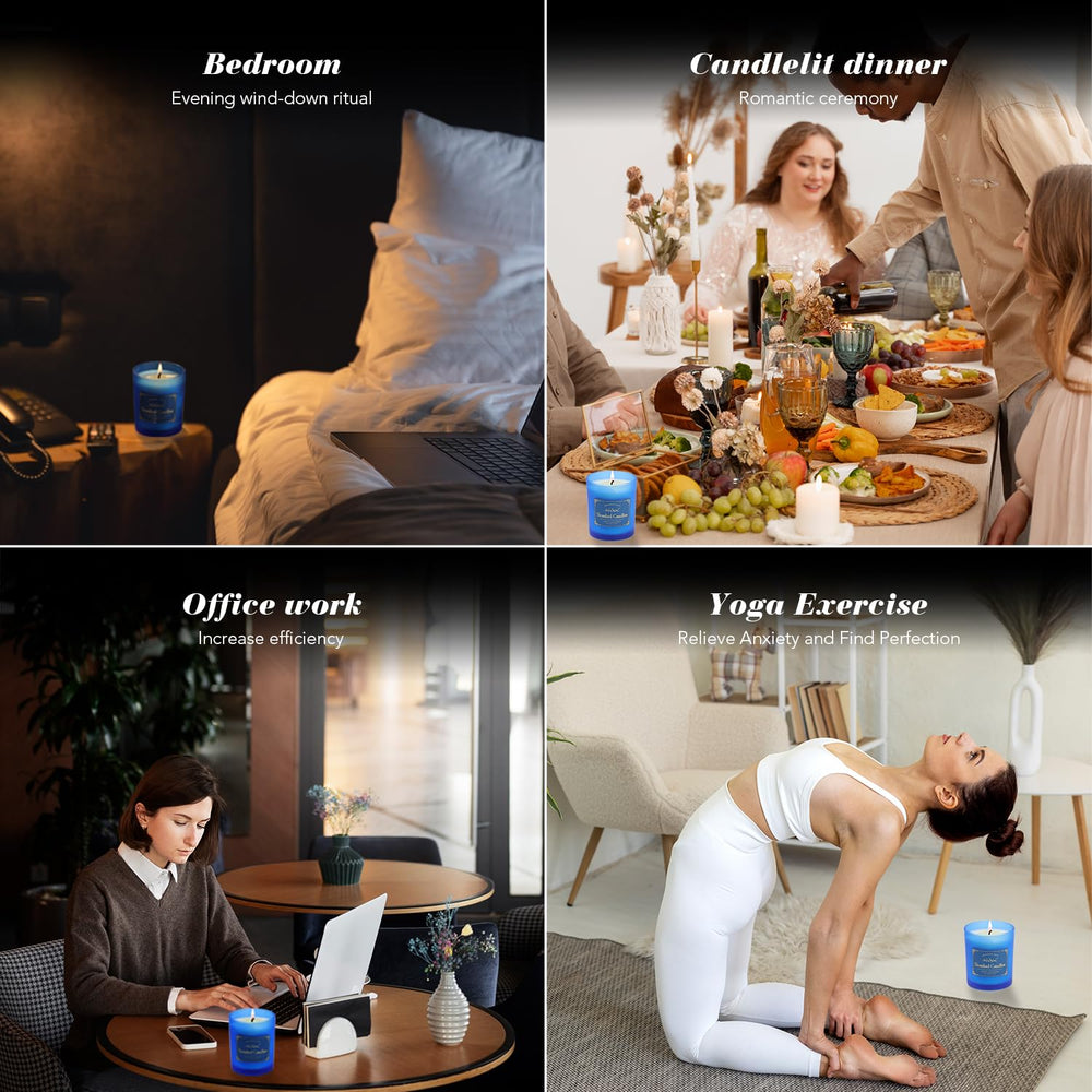 Shining Buddy sage-lemongrass candle during yoga, supporting mindful breathing.