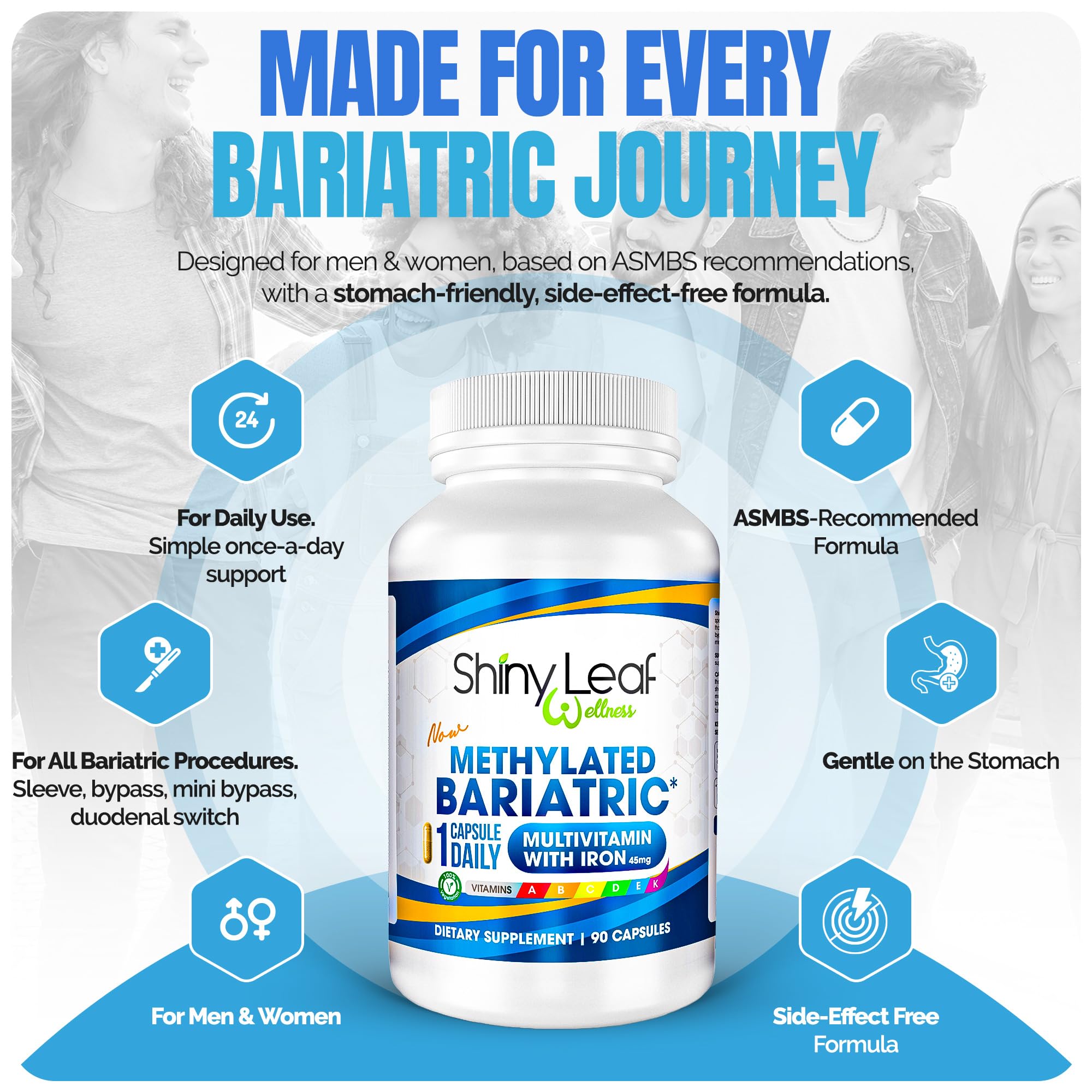 Front and back packaging of Shiny Leaf bariatric vitamin