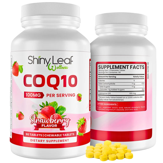 Front label of Shiny Leaf CoQ10 100mg chewables