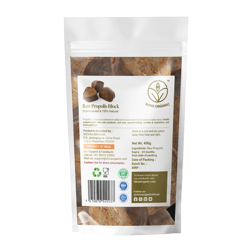 Front view of Shiva Organic Raw Propolis Block 1000g