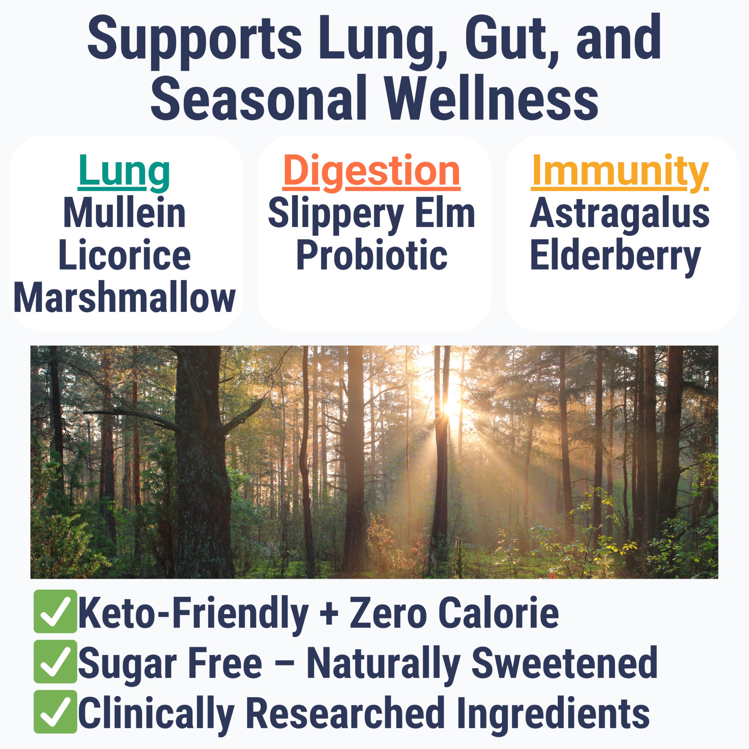 Gummies and ingredients including Slippery Elm, Mullein and Elderberry
