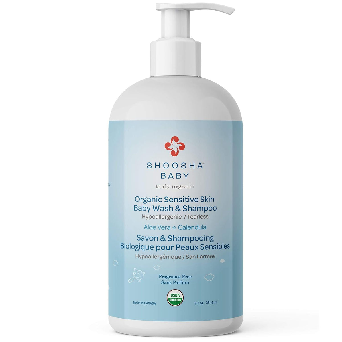 Shoosha Organic Sensitive Skin Baby Body Wash and Shampoo bottle 8.5 oz