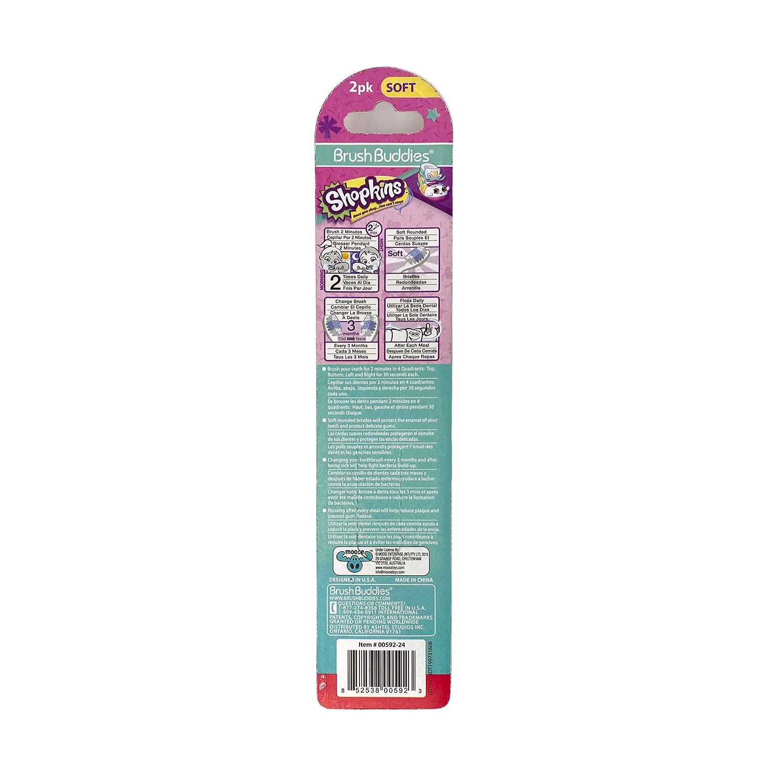 Shopkins toothbrush with rounded brush heads for kids