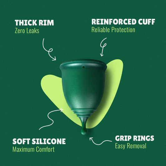 SHORDY cup large silicone provides secure fit for heavier flow days.