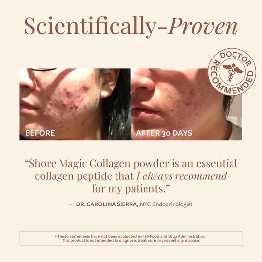 Unflavored odorless marine collagen powder dissolving in water
