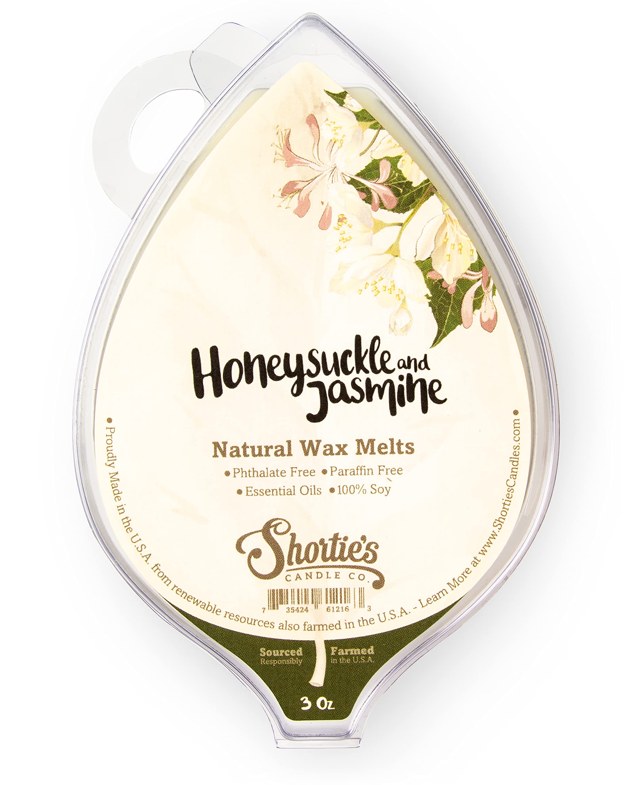 Front view of Shortie's Honeysuckle Jasmine Soy Wax Melts 3oz bar