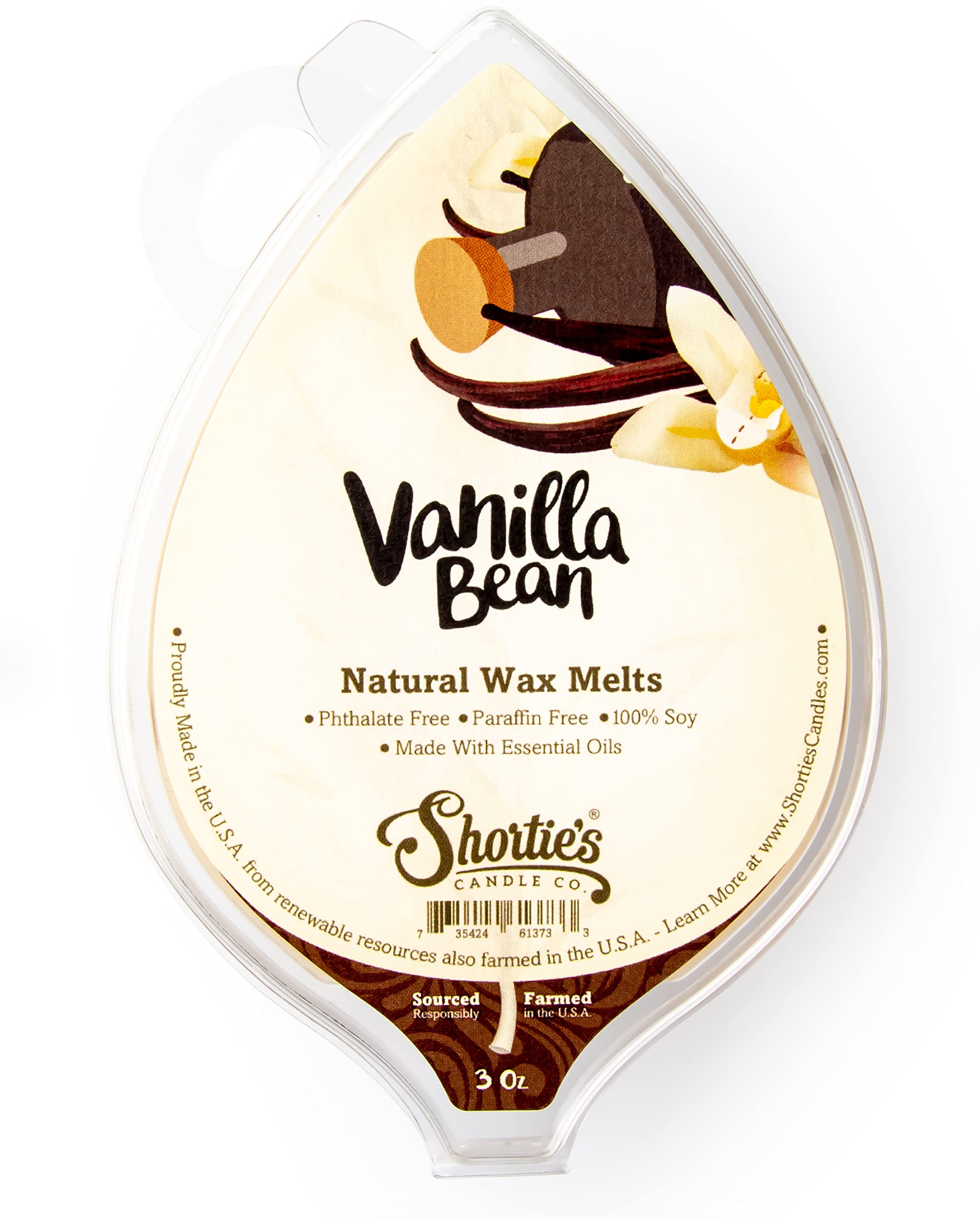 Front view of Shortie's Vanilla Bean Soy Wax Melts 3 oz bar