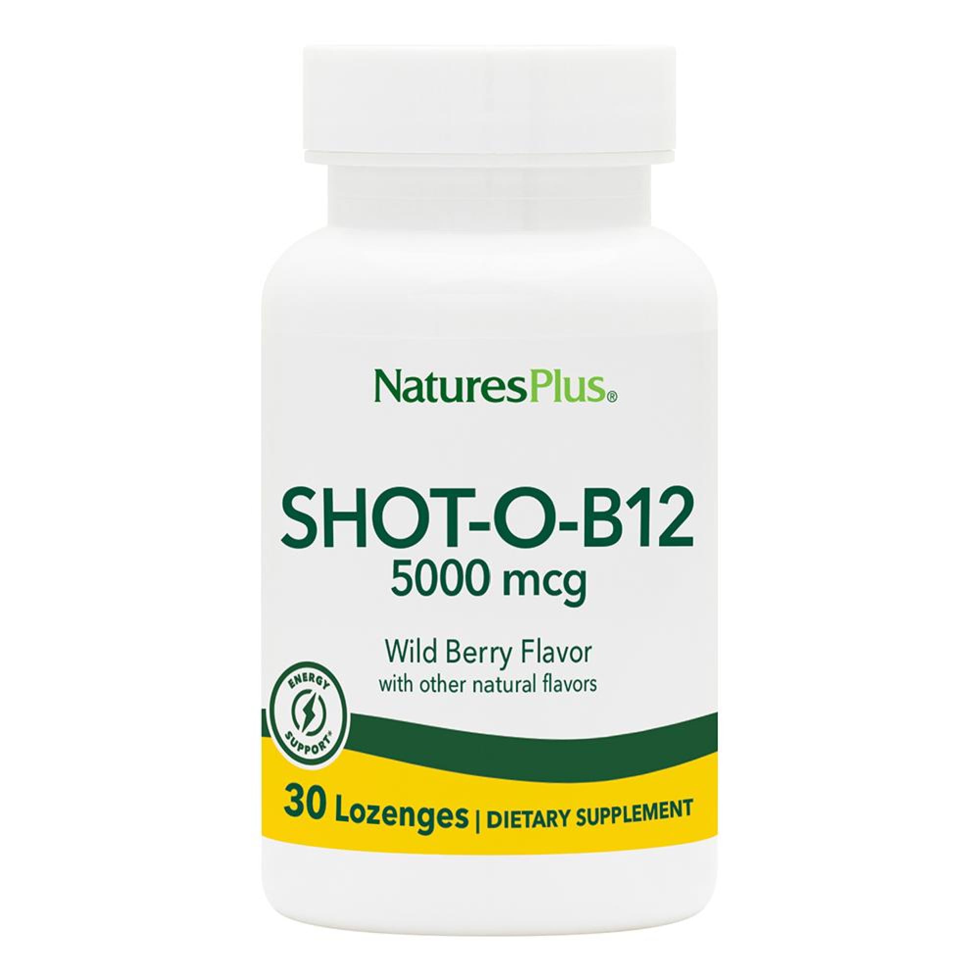 NaturesPlus Shot-O-B12-30 Lozenges Wild Berry – front view