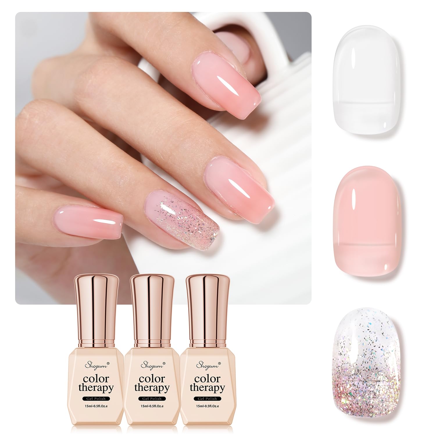 SHOYUM gel nail polish kit trio on display offers quick at-home color variety
