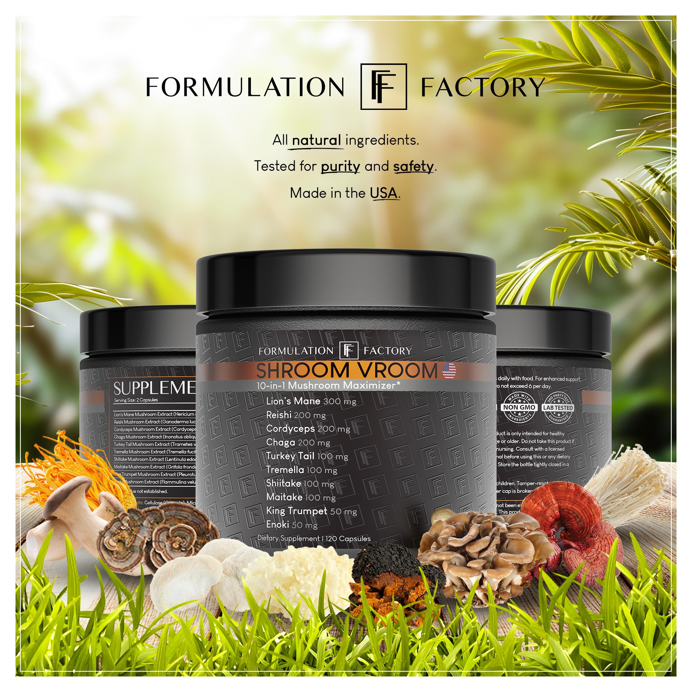 Display of Formulation Factory Shroom Vroom pack with two bottles