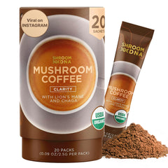 ShroomDNA coffee blend packaging with 20-count sachets