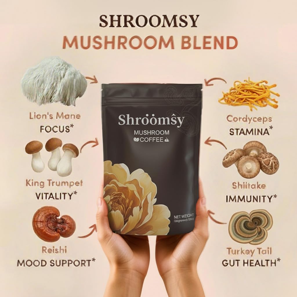 Cup of SHROOMSY Mushroom Coffee with creamy coconut finish