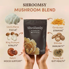 Cup of SHROOMSY Mushroom Coffee with creamy coconut finish