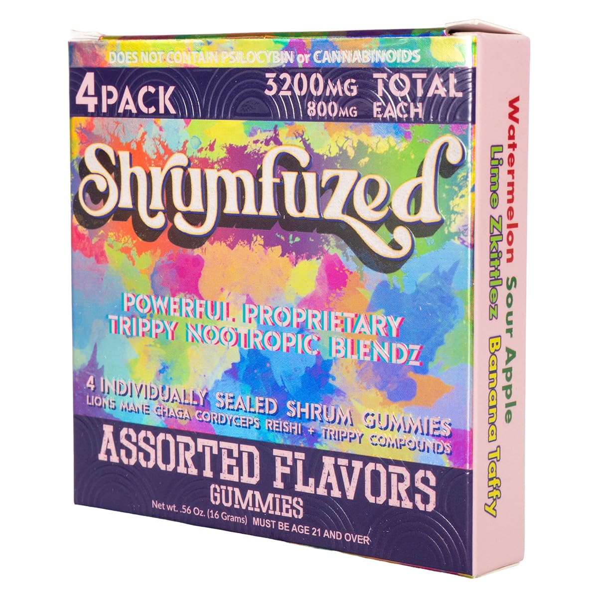 Nutrition facts label on Shrumfuzed gummy bottle