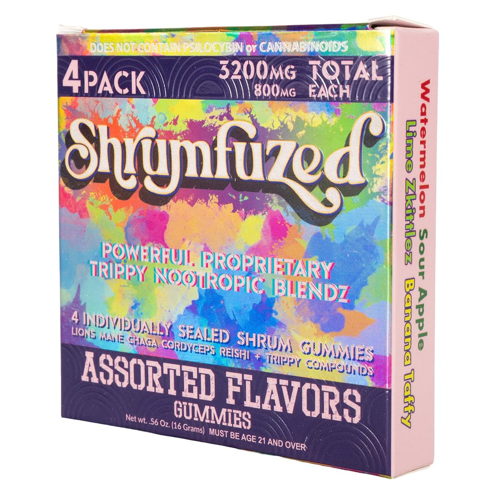 Nutrition facts label on Shrumfuzed gummy bottle