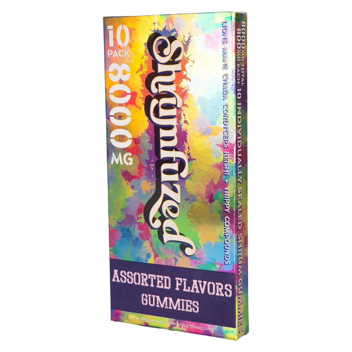 Vegan-friendly gummies and packaging of Shrumfuzed