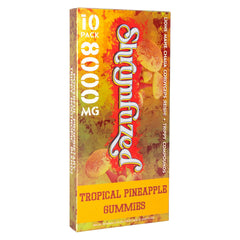 Close-up of Shrumfuzed bottle and label with gummies visible
