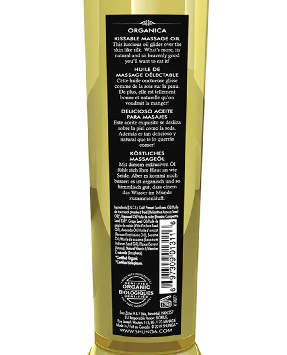 Close up of organic oils used in Kissable Massage Oil Exotic Green Tea