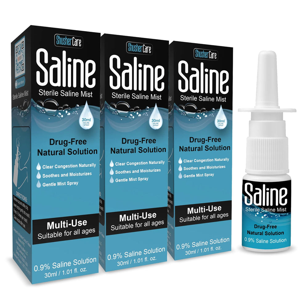 Shusher Care nasal spray 30ml pack3 front view for easy daily relief