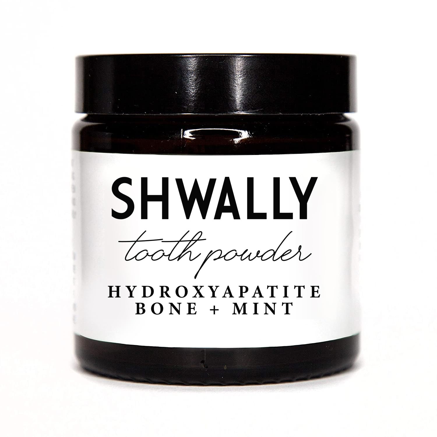 Shwally Tooth Powder bottle with peppermint label