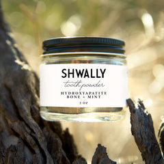 Front packaging of Shwally fluoride-free tooth powder