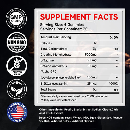 Front view of SIAUWE KUENKING Creatine Monohydrate Gummies bottle with gummies