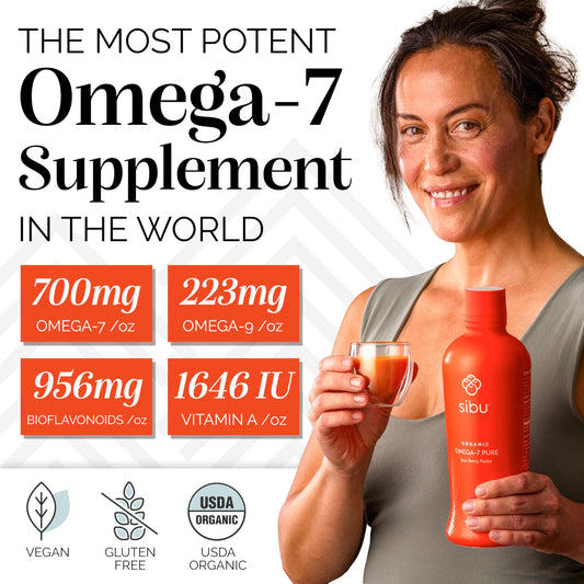 Back label of SIBU Omega-7 Pure 32 oz bottle