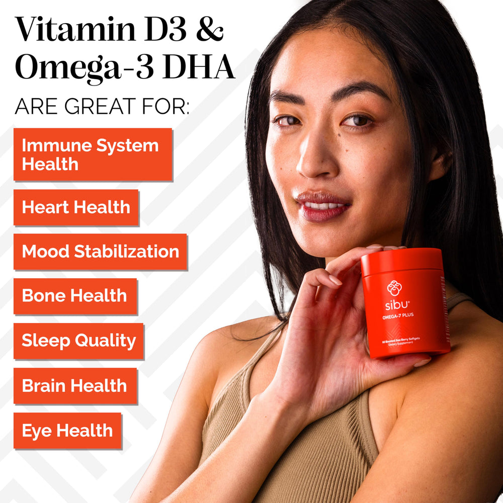 Illustration of benefits for skin, hair and nails from Omega-7 Plus