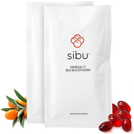 Sibu Sea Buckthorn Omega-7 Softgels bottle and packaging