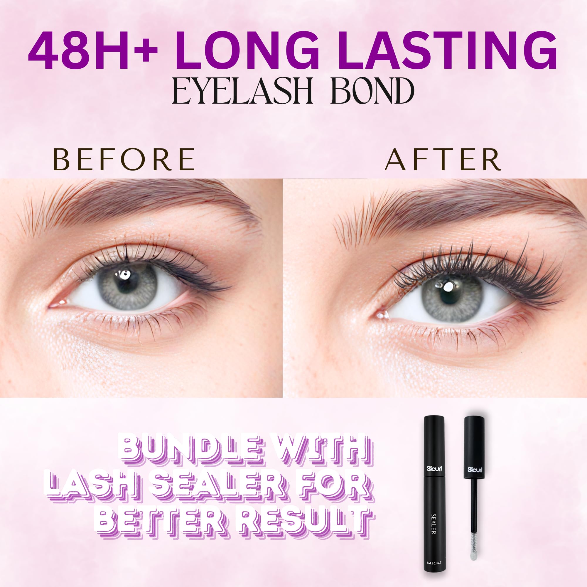 Sicurl Lash Bond 15 second tack time illustrated with lash segments