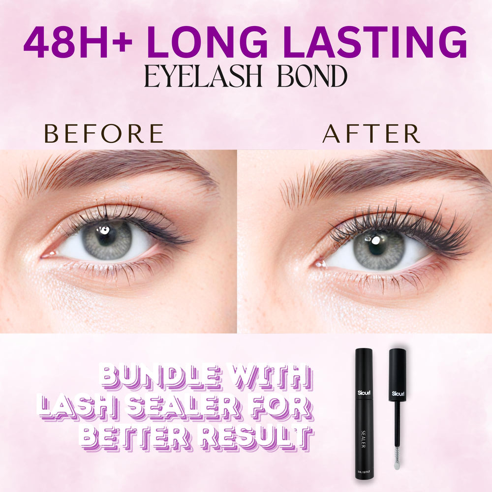 Sicurl Lash Bond 15 second tack time illustrated with lash segments