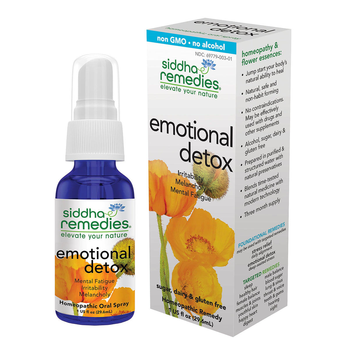 Siddha Remedies Emotional Detox oral spray bottle on white background