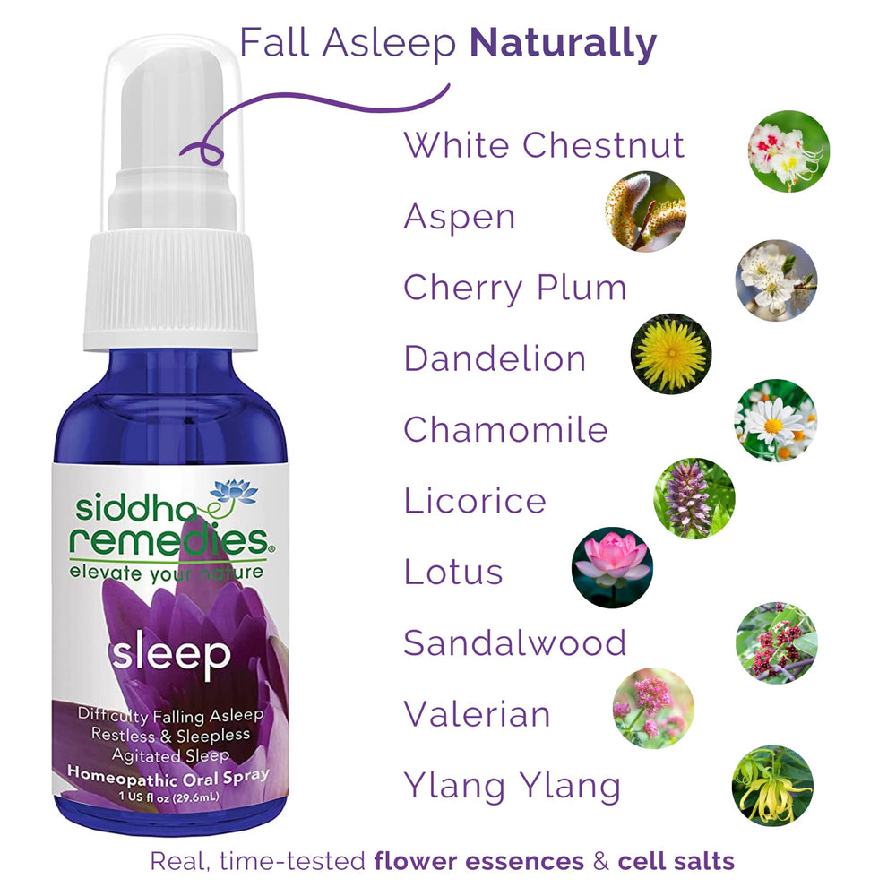 Close-up of flower essences and cell salts used in Siddha Sleep