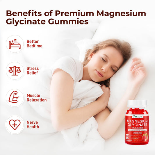 Two strawberry gummies showing 600mg magnesium per serving