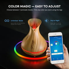 Close-up of ultrasonic mist emission from the diffuser