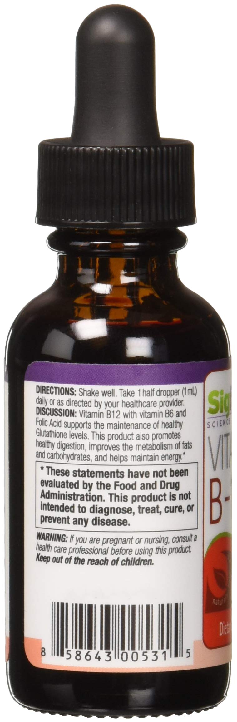 Front view of Sigform Vitamin B12 5000 Sublingual bottle