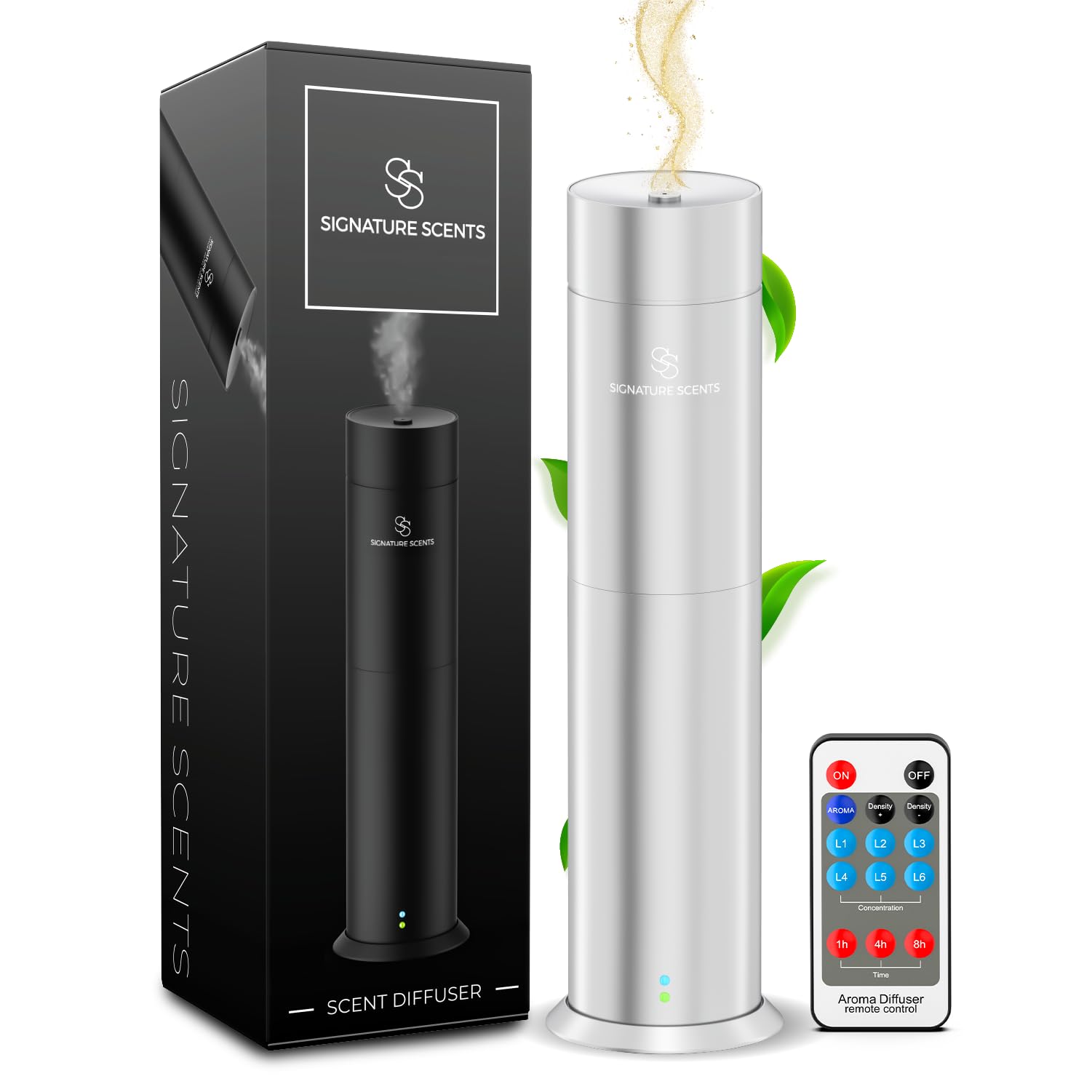 Signature Scents luxury diffuser silver front view for ambient aroma diffusion