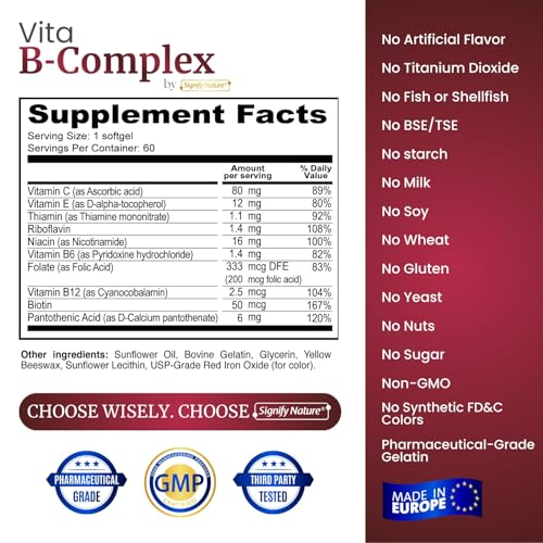 Close-up of VitaBComplex softgels with Vitamin C and Vitamin E
