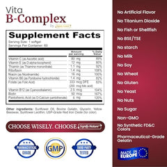 Close-up of VitaBComplex softgels with Vitamin C and Vitamin E