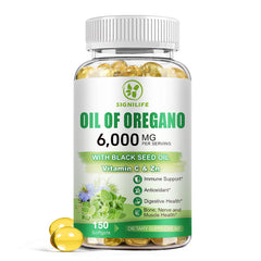 Signilife Oregano Oil with Black Seed Oil bottle and softgels