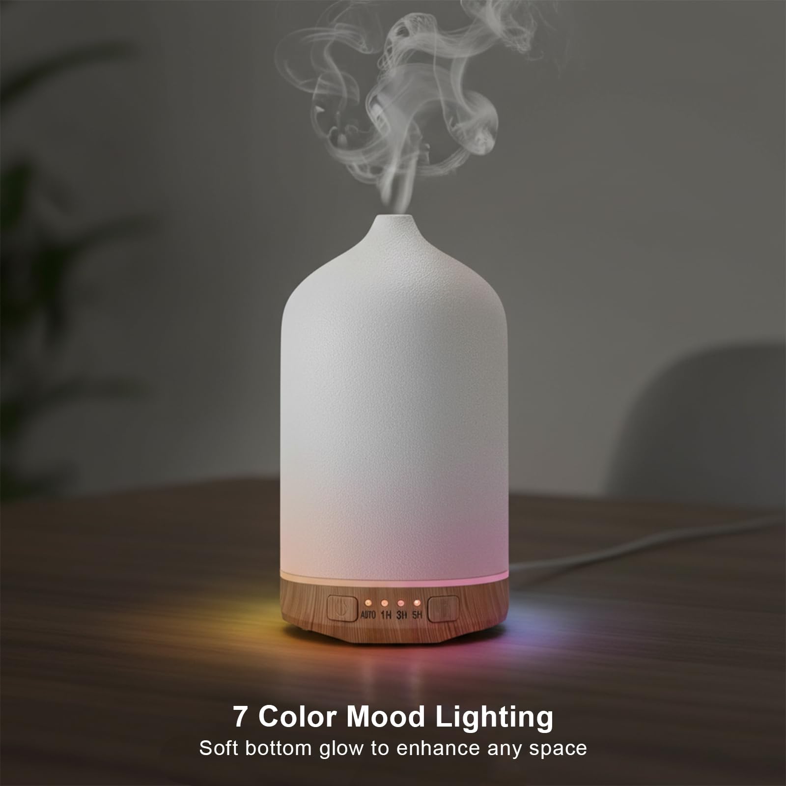SIHUADON ceramic diffuser side view shows elegant glaze and subtle night light