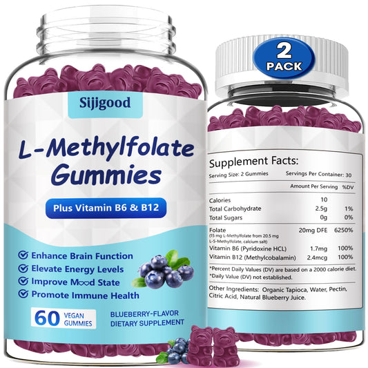Front view of Sijigood 2-pack L-Methylfolate Gummies Blueberry 120 count